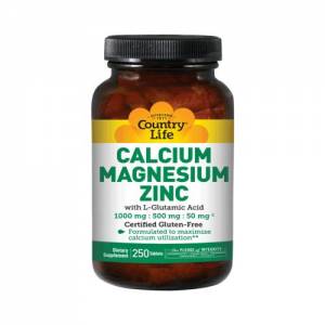 Кальций, Магний и Цинк с L-Глютамином, Calcium Magnesium Zync, Country Life, 250 таблеток / CLF2604.38464