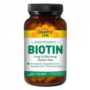 Концентрированный Биотин (В7), 5 мг, High Potency Biotin, Country Life, 120 желатиновых капсул / CLF6506