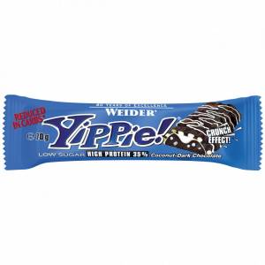 Протеиновый батончик Yippie, Вкус Кокоса и Темного Шоколада, Упаковка (12 шт x 70 г), Weider 