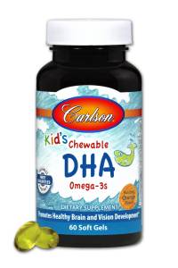 DHA (докозагексаеновая кислота), Вкус Апельсина, Kid's Chewable, Carlson, 60 желатиновых капсул / CL1570