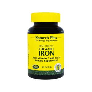 Железо с Витамином С, Chewable Iron, Natures Plus, 90 жевательных таблеток / NTP3421