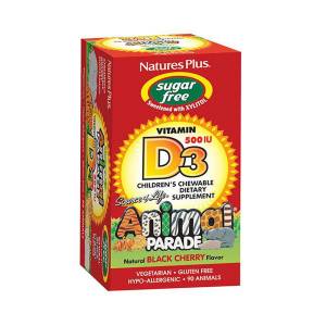 Витамин D3 для Детей без Сахара, Animal Parade, Natures Plus, 90 жевательных таблеток