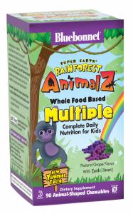 Мультивитамины для Детей, Виноград, Rainforest Animalz, Bluebonnet Nutrition, 90 жевательных конфет / BLB0186