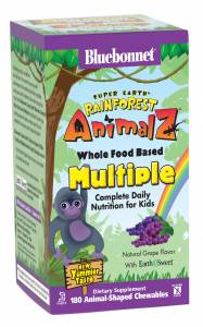 Мультивитамины для Детей, Виноград, Rainforest Animalz, Bluebonnet Nutrition, 180 жевательных конфет