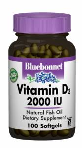 Витамин D3 2000IU, Bluebonnet Nutrition, 100 желатиновых капсул / BLB0317