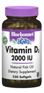 Витамин D3 2000IU, Bluebonnet Nutrition, 250 желатиновых капсул