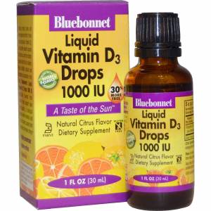 Жидкий Витамин D3 1000IU, Вкус Апельсина, Bluebonnet Nutrition, 30мл капли