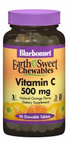 Витамин С 500мг, Вкус Апельсина, EarthSweet Chewables, Bluebonnet Nutrition, 90 жевательных таблеток