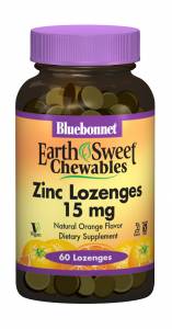 Цинк 15 мг, Вкус Апельсина, EarthSweet Chewables, Bluebonnet Nutrition, 60 таблеток для рассасывания