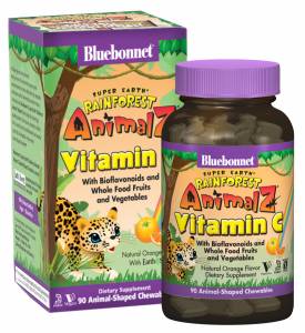 Витамин С для Детей, Вкус Апельсина, Rainforest Animalz, Bluebonnet Nutrition, 90 жевательных конфет / BLB0192