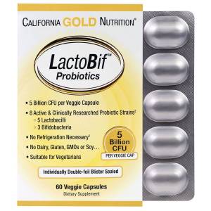Пробиотики LactoBif, Probiotics, California Gold Nutrition, 5 млрд КОЕ, 60 овощных капсул / CGN00963 