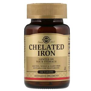 Хелатное железо, Chelated Iron, Solgar, 100 таблеток / SOL00680