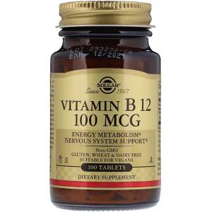 Витамин В12 (Цианокобаламин), Vitamin B12, Solgar, 100 мкг, 100 таблеток