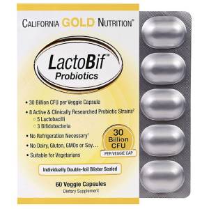 Пробиотики LactoBif, Probiotics, California Gold Nutrition, 30 млрд КОЕ, 60 овощных капсул / CGN00965