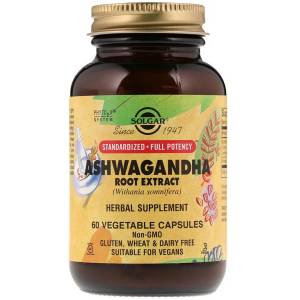 Ашваганда (Экстракт Корня), Ashwagandha Root Extract, Solgar, 60 капсул / SOL04104