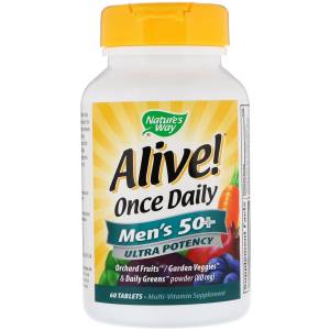 Мультивитамин для Мужчин 50+, Alive! Once Daily, Men's 50+ Multi-Vitamin, Nature's Way, 60 Таблеток / NWY15691