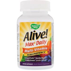 Мультивитамины Max6, Alive! Max6 Daily, Multi-Vitamin, Nature's Way 90 Капсул / NWY15090