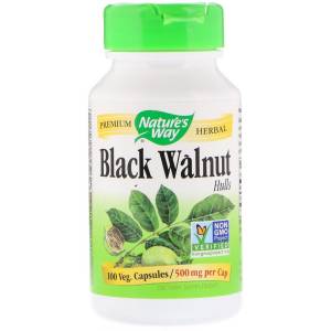 Черный Орех, Black Walnut, Hulls, Nature's Way, 500 мг, 100 Капсул / NWY10600