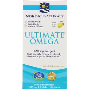 Рыбий Жир, Вкус Лимона, Nordic Naturals, Ultimate Omega, Lemon, 1,280 мг, 120 Капсул / NOR02790