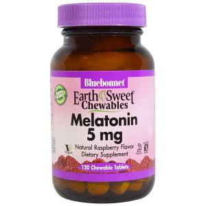 Мелатонин 5мг, Вкус Малины, Earth Sweet Chewables, Bluebonnet Nutrition, 120 жев. табл.