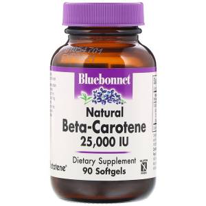 Натуральный бета-каротин, Bluebonnet Nutrition, Beta Carotene 25,000МЕ, 90 гелевых капсул / BLB0316