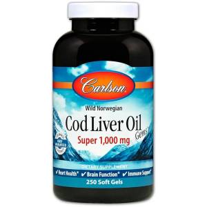 Норвежский Жир из Печени Трески, Cod Liver Oil, Carlson Labs, 1000 мг, 250 гелевых капсул / CL1302