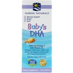 Рыбий жир (ДГК) для Детей с Витамином D3, Baby's DHA, with Vitamin D3, Nordic Naturals, 60 мл / NOR53787