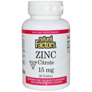 Цитрат Цинка, Zinc Citrate, Natural Factors, 15 мг, 90 Таблеток / NFS01678