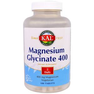 Магний Глицинат, Magnesium Glycinate, KAL, 400 мг, 180 таблеток / CAL81209