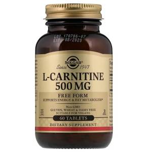 L- Карнитин, L-Carnitine, Solgar, 500 мг, 60 таблеток / SOL00571
