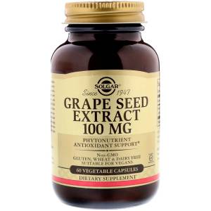 Экстракт Виноградных Косточек, Grape Seed Extract, Solgar, 100 мг, 60 капсул / SOL01356.33788