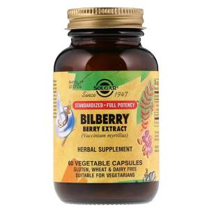 Черника Экстракт, Bilberry Berry Extract, Solgar, 60 вегетарианских капсул / SOL04110.33103