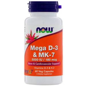 Now Foods, Витамины D-3 & MK-7, 5000 МЕ / 180 мкг, 60 капсул / NF0384