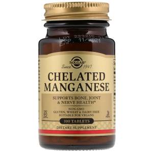 Марганец, Chelated Manganese, Solgar, 100 таблеток