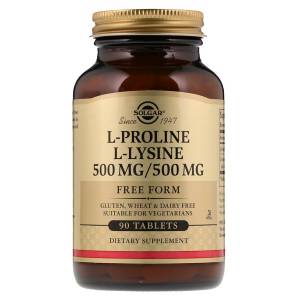 Пролин/Лизин, L-Proline/L-Lysine, Free Form, Solgar, 500 мг/500 мг, 90 таблеток / SOL02279