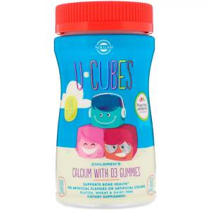 Кальций с D3 для Детей, U-Cubes, Children's Calcium With D3, Solgar, 60 жевательных конфет / SOL57607