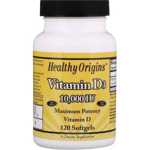 Витамин D3, Vitamin D3, 10000 IU, Healthy Origins, 120 капсул / HO15353