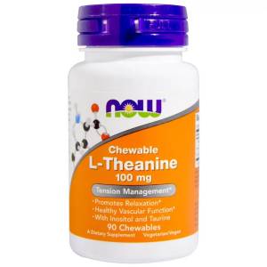 L-Теанин, L-Theanine, Now Foods, 100 мг, 90 жевательных таблеток / NF0144.34956