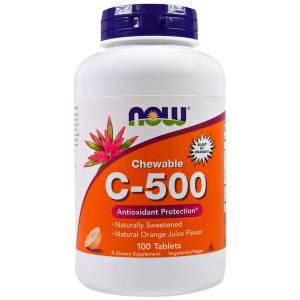Витамин С, Вкус Апельсинового Сока, Chewable C-500, Now Foods, 100 жевательных таблеток