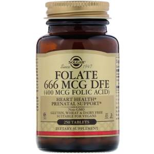 Фолиевая Кислота (В9), Folic Acid, 400 мкг, Solgar, 250 таблеток / SOL01081