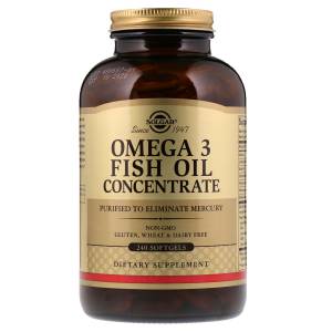 Омега-3 Рыбий жир, Концетрат, Omega-3 Fish Oil Concentate, Solgar, 240 желатиновых капсул / SOL01699