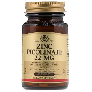Цинк Пиколинат 22 мг, Zinc Picolinate, Solgar, 100 таблеток / SOL03725.30614