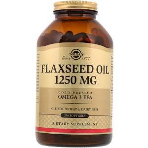Льняное Масло, Flaxseed Oil, Solgar, 1250 мг, 250 гелевых капсул / SOL01071