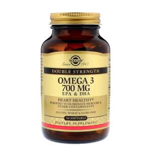 Омега-3, ЭПК и ДГК, Triple Strength, 700 мг, Solgar, 60 желатиновых капсул / SOL02051 