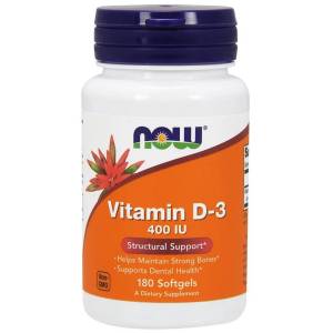 Витамин Д3, Vitamin D-3, Now Foods, 400 МЕ, 180 желатиновых капсул