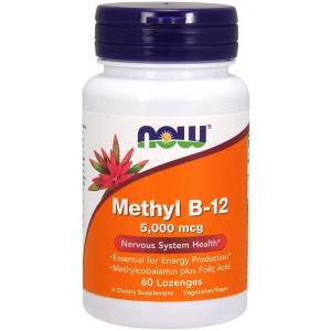Витамин B-12, Methyl B-12, Now Foods, 5000 мкг, 60 леденцов / NOW-0496